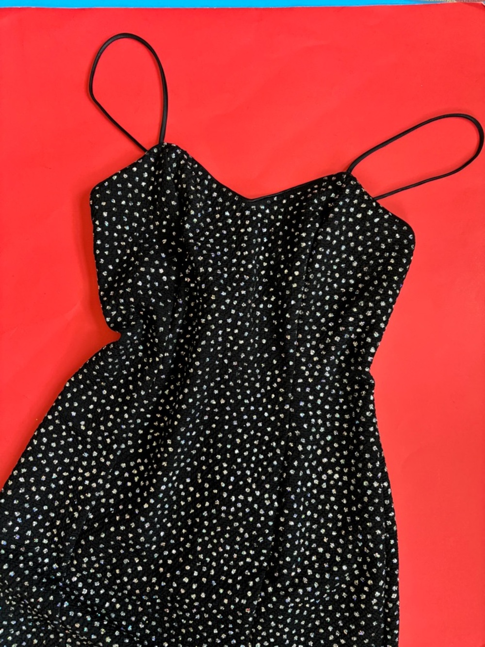 Vintage 80s Black Glitter Mini Cocktail Dress - Picture 7 of 9